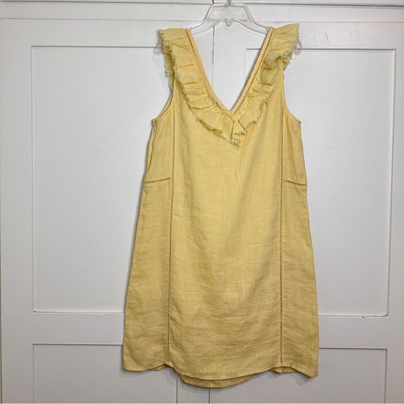 Faherty Ellis Linen Shift Dress In Yellow Small - Picture 6 of 6